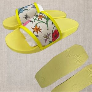 Gucci slides, neon yellow